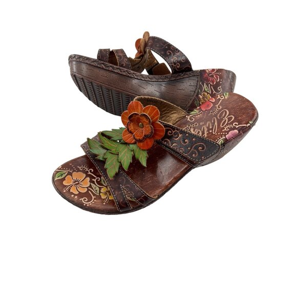 Elite By Corkys Women's Size 7 Leather Floral Wedge Sandals Shelby - Picture 1 of 8